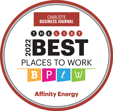 Round circle with Best Places to Work Award logo from Charlotte Business Journal